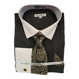 MEN'S DANIEL ELLISSA SOLID BODY, WHITE COLLAR FRENCH CUFF DRESS SHIRT. DS3825P2